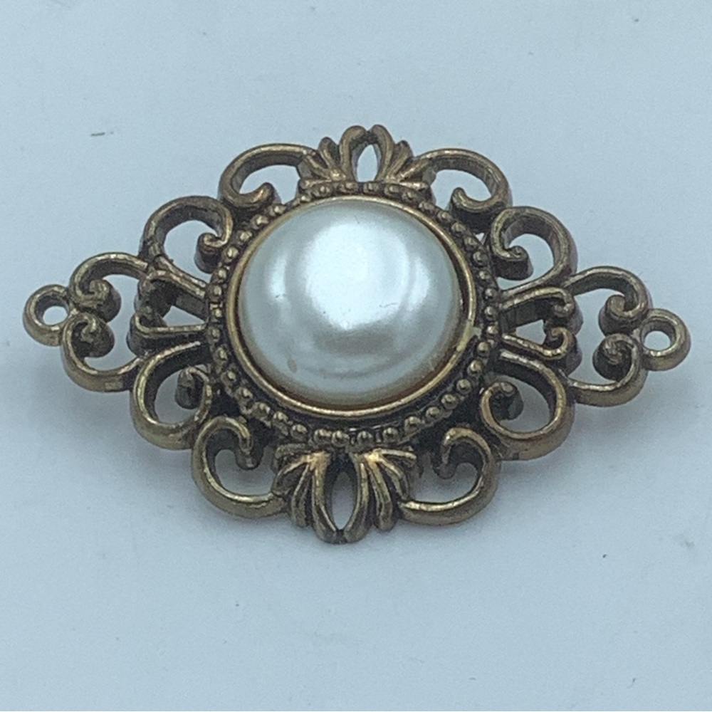 Scrolled Brooch with Faux Pearl Center